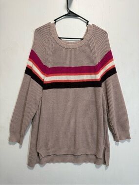 Express Oversized Mauve Knit Sweater with Stripe Detail Women's Sz M